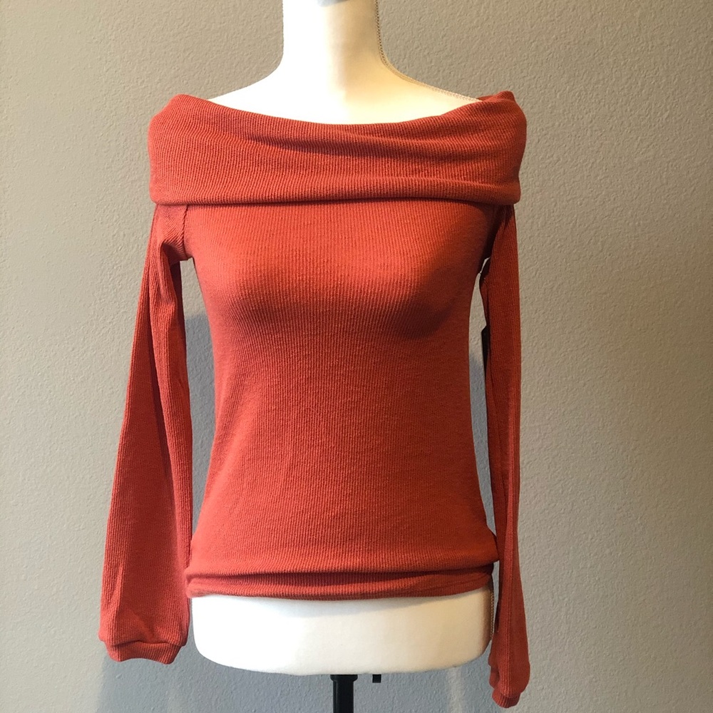 Orange off the shoulder knit sweater